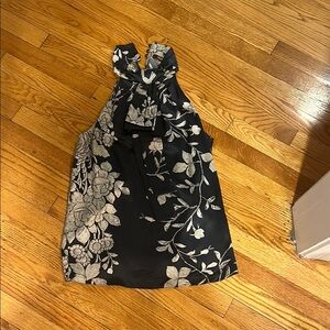 Roberto Cavalli Navy and Cream Floral Silk Halter Blouse